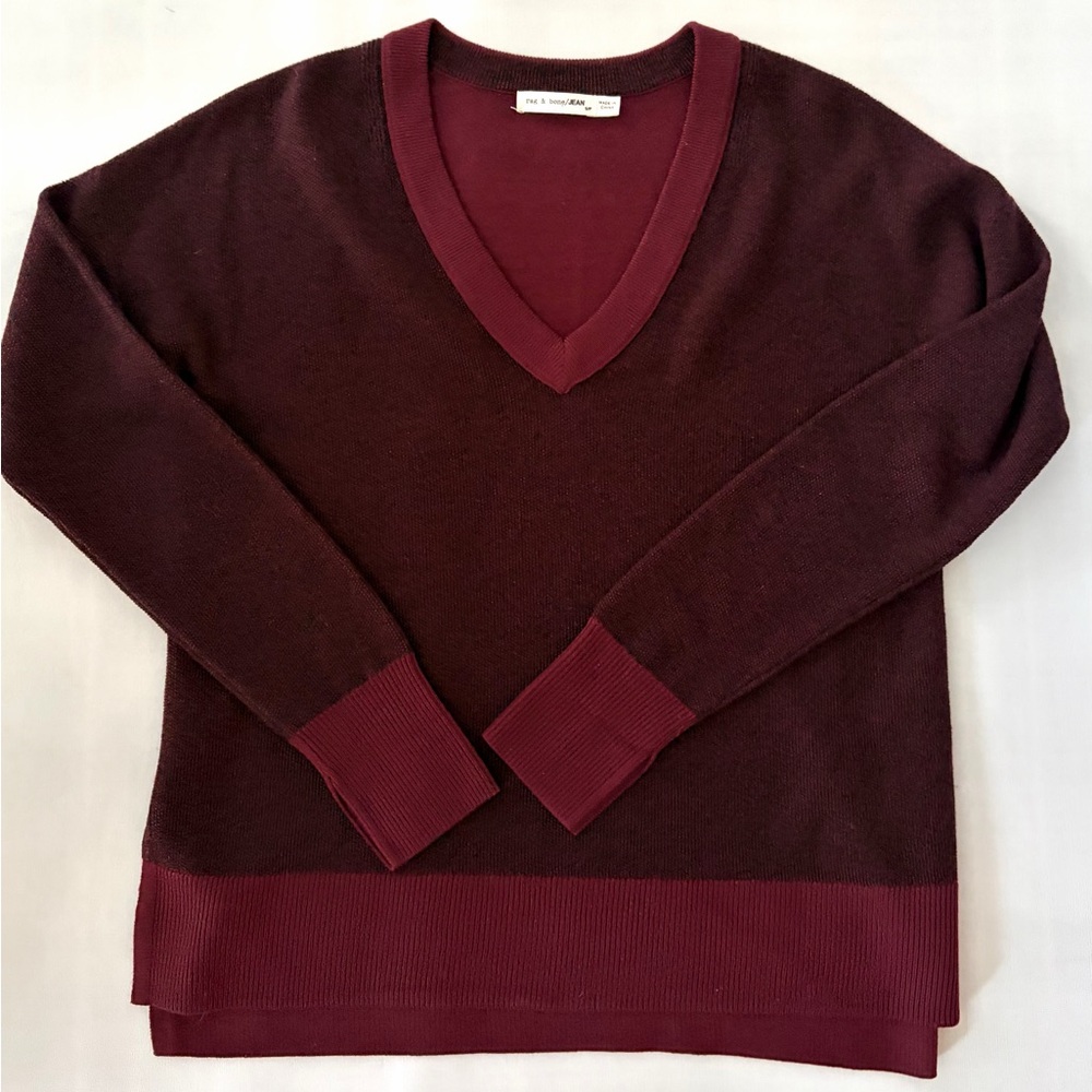 rag & bone taylor v-neck fine merino wool sweater Burgundy size Small - Picture 7 of 15